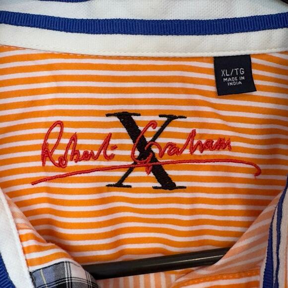 Robert Graham X Men’s Long Sleeve Button Down Shirt Size XL Orange White Striped - Picture 4 of 13